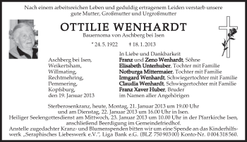 Traueranzeige von Ottilie Wenhardt von merkurtz
