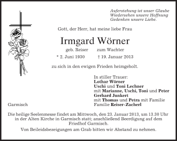 Traueranzeige von Irmgard Wörner von merkurtz