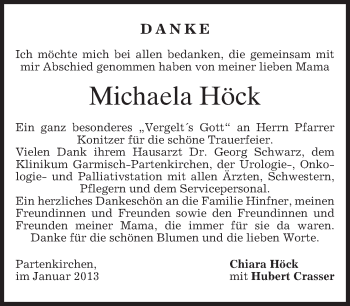 Traueranzeige von Michaela Höck von merkurtz