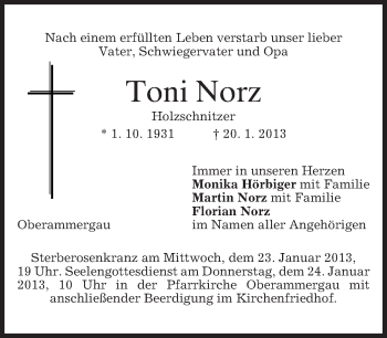 Traueranzeige von Toni Norz von merkurtz