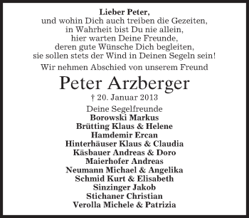 Traueranzeige von Peter Arzberger von merkurtz