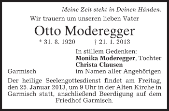 Traueranzeige von Otto Moderegger von merkurtz
