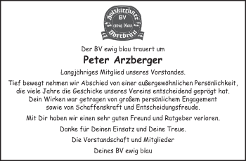 Traueranzeige von Peter Arzberger von merkurtz