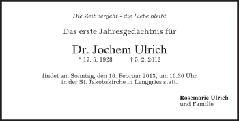 Traueranzeige von Jochem Ulrich von merkurtz