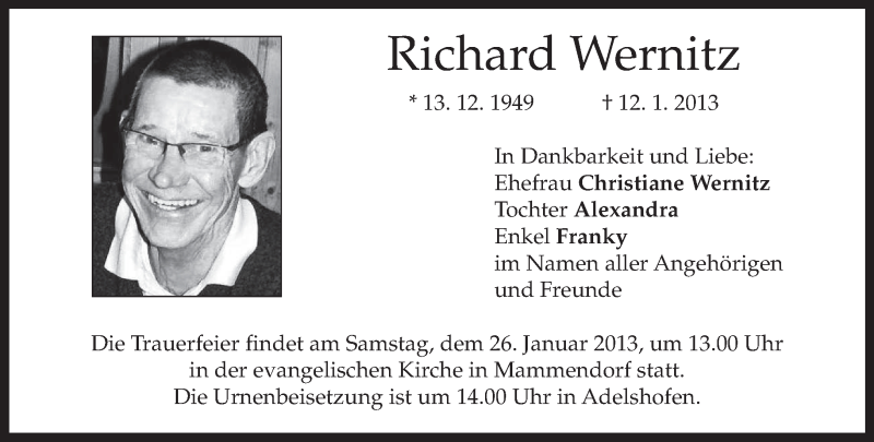  Traueranzeige für Richard Wernitz vom 24.01.2013 aus merkurtz