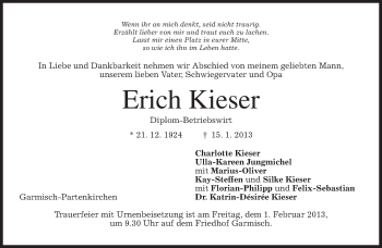 Traueranzeige von Erich Kieser von merkurtz