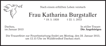 Traueranzeige von Katharina Burgstaller von merkurtz