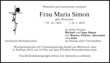 Traueranzeige von Maria Simon von merkurtz