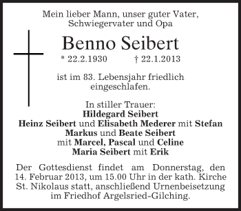 Traueranzeige von Benno Seibert von merkurtz