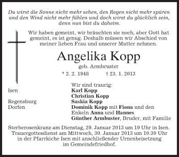 Traueranzeige von Angelika Kopp von merkurtz