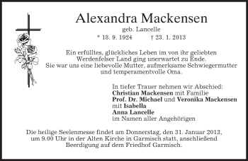 Traueranzeige von Alexandra Mackensen von merkurtz