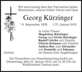 Traueranzeige von Georg Kürzinger von merkurtz