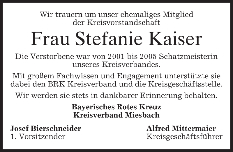  Traueranzeige für Stefanie Kaiser vom 30.01.2013 aus merkurtz