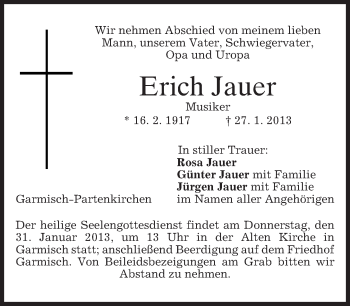 Traueranzeige von Erich Jauer von merkurtz