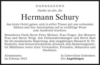 Traueranzeige von Hermann Schury von merkurtz