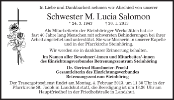 Traueranzeige von Lucia Salomon von merkurtz