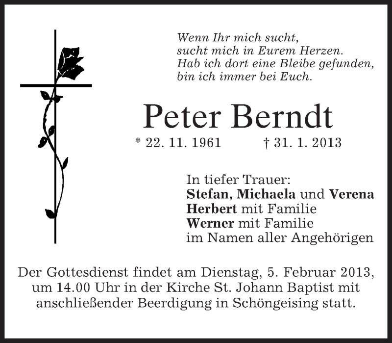  Traueranzeige für Peter Berndt vom 02.02.2013 aus merkurtz