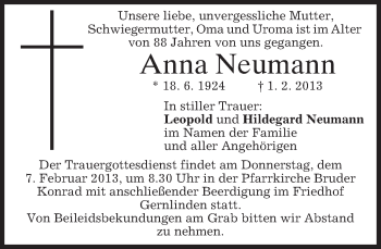Traueranzeige von Anna Neumann von merkurtz
