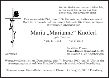 Traueranzeige von Maria Knöferl von merkurtz