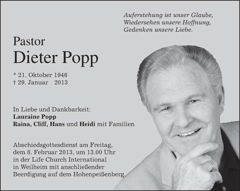  Traueranzeige für Dieter Popp vom 05.02.2013 aus merkurtz