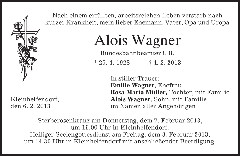  Traueranzeige für Alois Wagner vom 06.02.2013 aus merkurtz