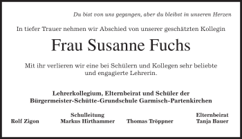 Traueranzeige von Susanne Fuchs von MERKUR & TZ