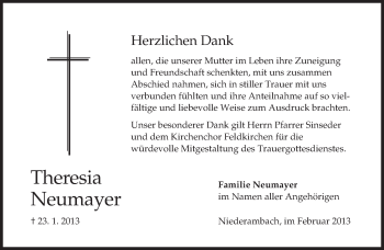 Traueranzeige von Theresia Neumayer von merkurtz