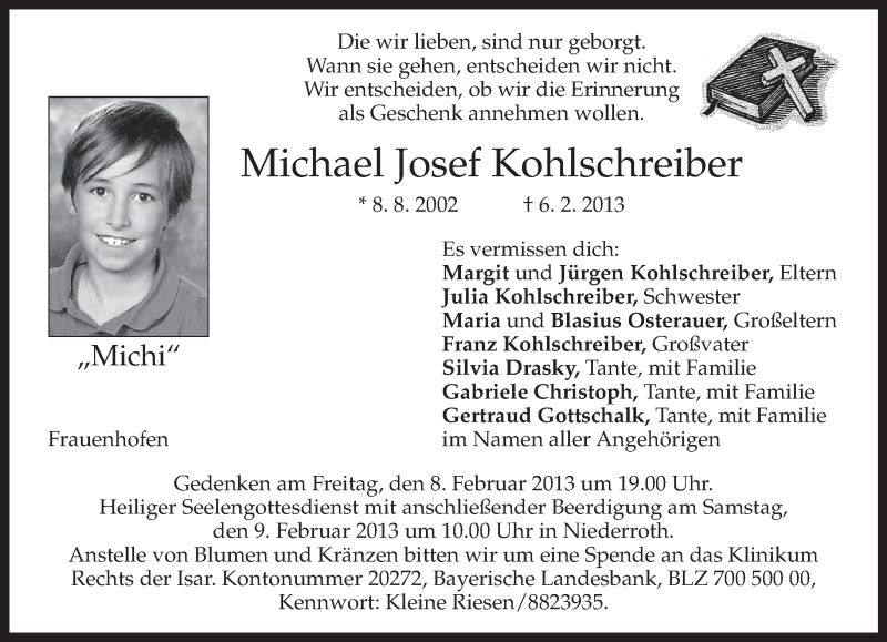  Traueranzeige für Michael Josef Kohlschreiber vom 07.02.2013 aus merkurtz