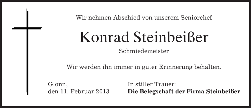  Traueranzeige für Konrad Steinbeißer vom 11.02.2013 aus merkurtz