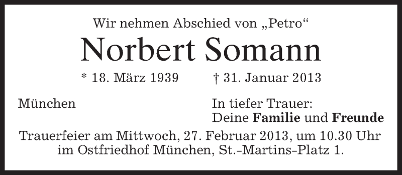  Traueranzeige für Norbert Somann vom 23.02.2013 aus merkurtz