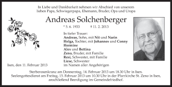 Traueranzeige von Andreas Solchenberger von merkurtz