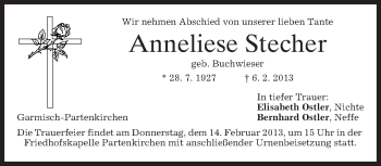 Traueranzeige von Anneliese Stecher von merkurtz