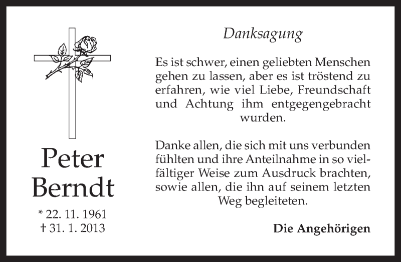  Traueranzeige für Peter Berndt vom 14.02.2013 aus merkurtz
