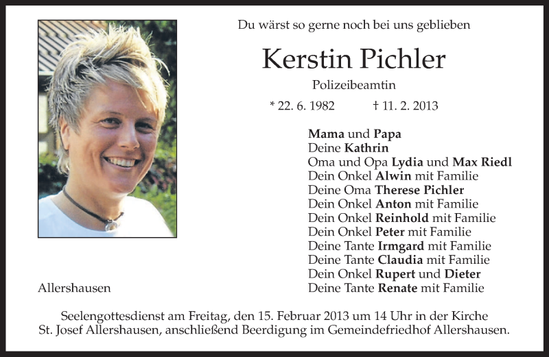  Traueranzeige für Kerstin Pichler vom 14.02.2013 aus merkurtz