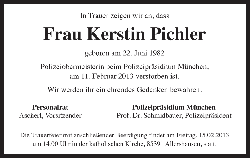  Traueranzeige für Kerstin Pichler vom 14.02.2013 aus merkurtz