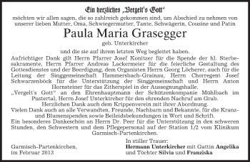 Traueranzeige von Paula Maria Grasegger von merkurtz
