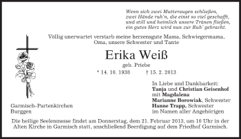 Traueranzeige von Erika Weiß von merkurtz