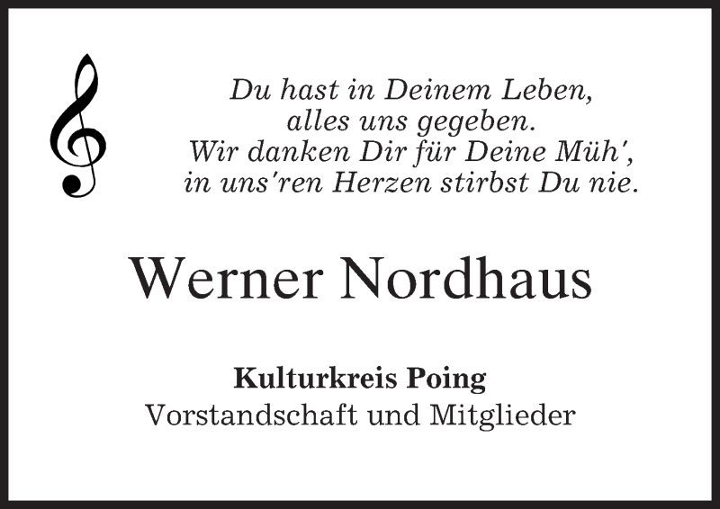  Traueranzeige für Werner Nordhaus vom 20.02.2013 aus merkurtz