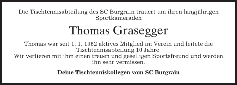  Traueranzeige für Thomas Grasegger vom 26.02.2013 aus merkurtz