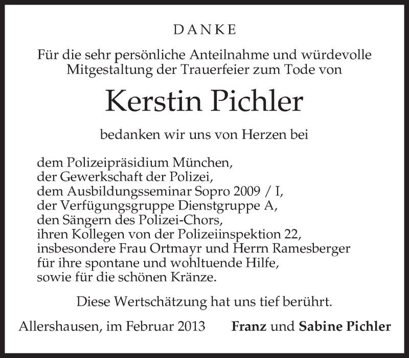  Traueranzeige für Kerstin Pichler vom 22.02.2013 aus merkurtz