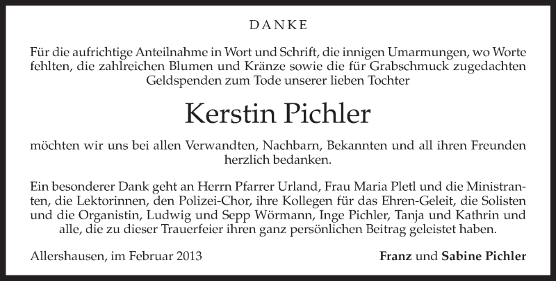  Traueranzeige für Kerstin Pichler vom 23.02.2013 aus merkurtz