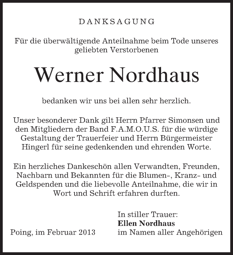  Traueranzeige für Werner Nordhaus vom 02.03.2013 aus merkurtz