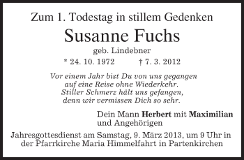 Traueranzeige von Susanne Fuchs von merkurtz