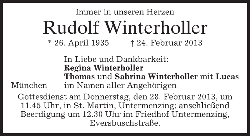  Traueranzeige für Rudolf Winterholler vom 27.02.2013 aus merkurtz
