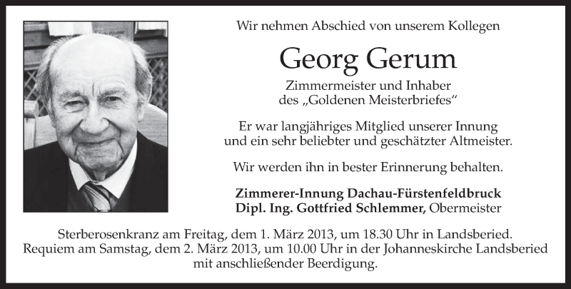  Traueranzeige für Georg Gerum vom 01.03.2013 aus merkurtz