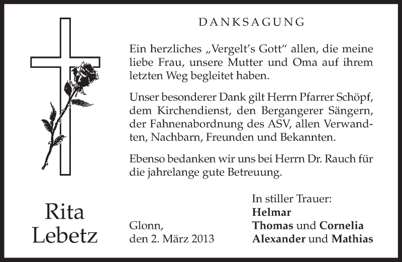  Traueranzeige für Rita Lebetz vom 02.03.2013 aus merkurtz
