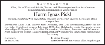 Traueranzeige von Ignaz Pickl von merkurtz