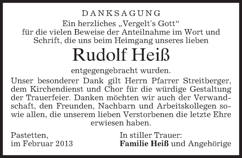  Traueranzeige für Rudolf Heiß vom 02.03.2013 aus merkurtz