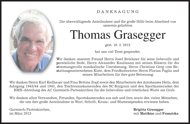  Traueranzeige für Thomas Grasegger vom 09.03.2013 aus merkurtz