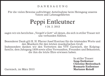 Traueranzeige von Peppi Entleutner von merkurtz
